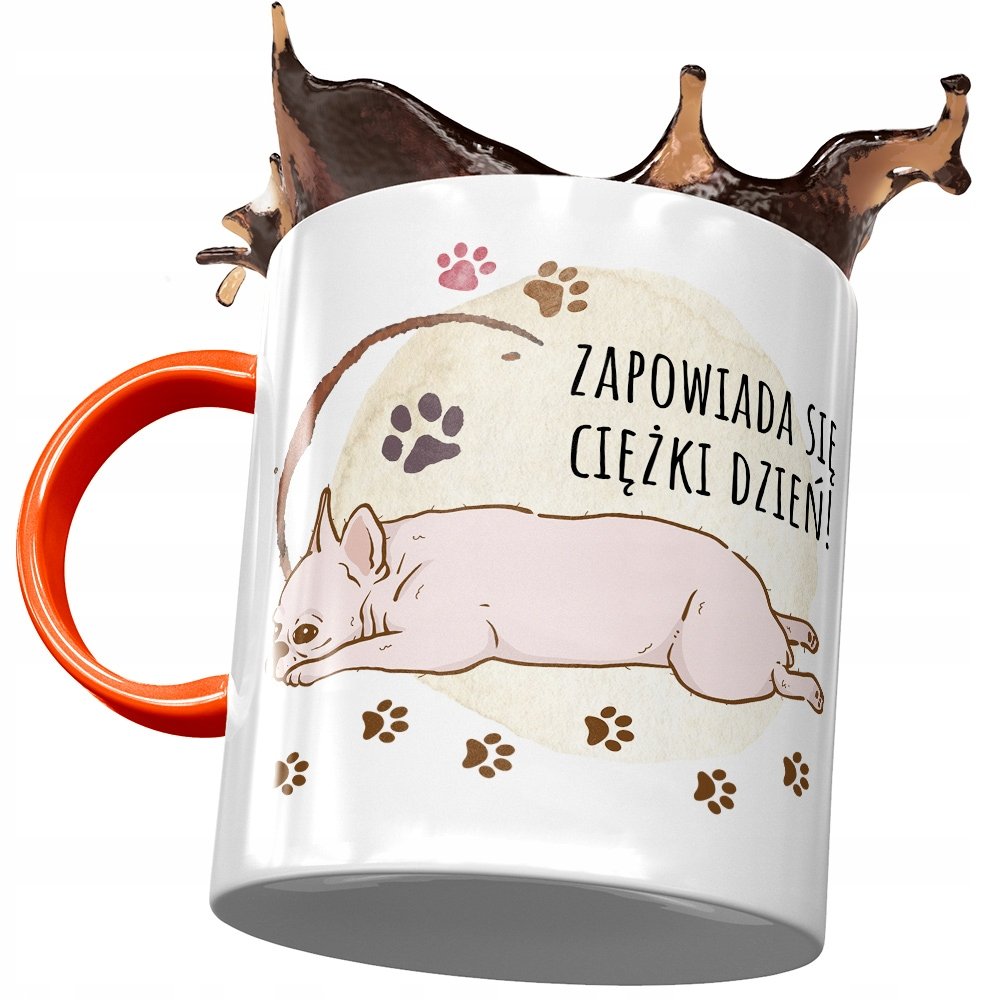 Kubek Pomarańczowy z Pieskiem Psem Słodki Prezent z Nadrukiem ze Zdjęciem + Opakowanie na prezent (wzór 04)