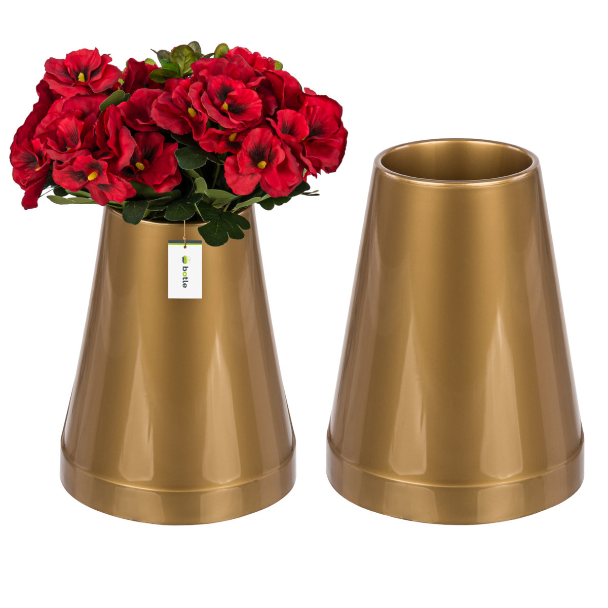 2 x Flakon wazon Złoty cmentarny stożek 25x20 cm kompozycja nagrobna plastikowy