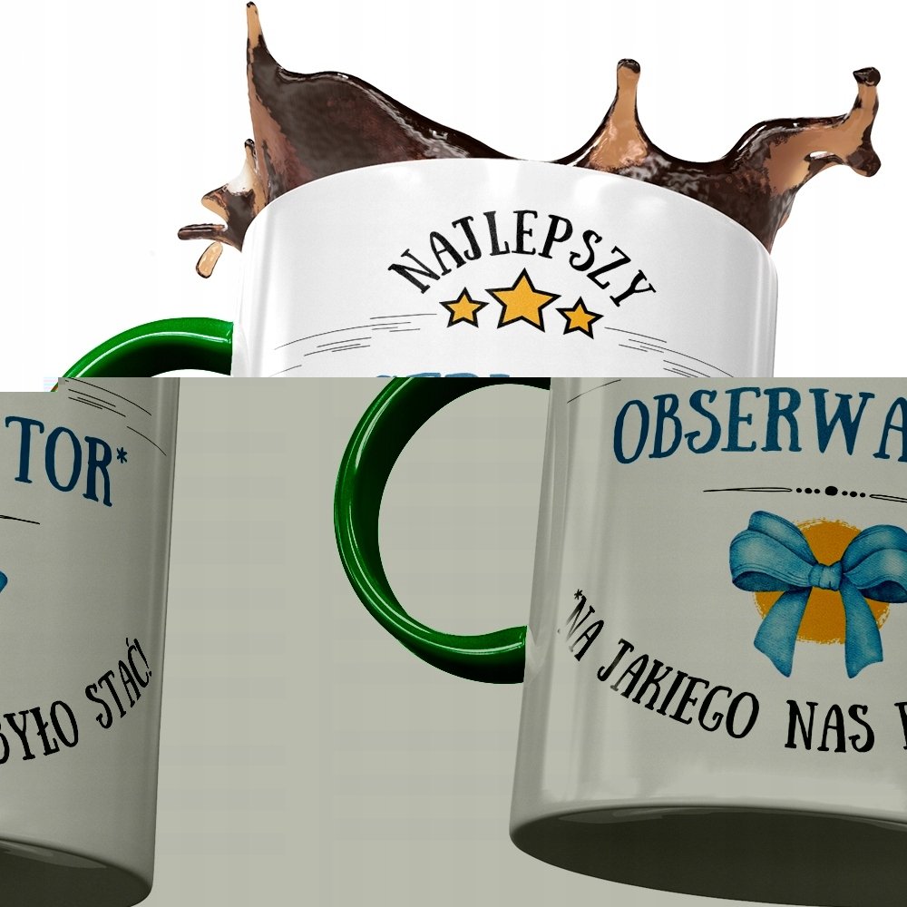 Kubek Zielony Dla Obserwatora Najlepszy Obserwator z Nadrukiem ze Zdjęciem+ Opakowanie na prezent (wzór 01)