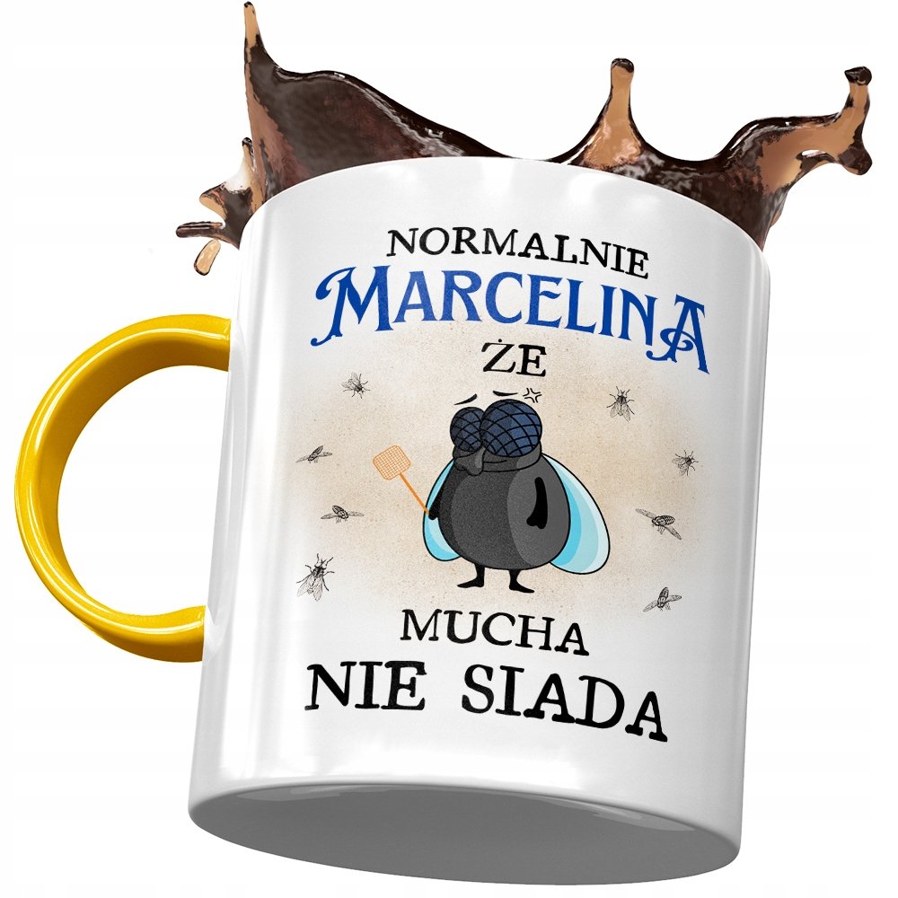 Kubek Żółty Dla Marceliny Koleżanki na Prezent z Nadrukiem ze Zdjęciem+ Opakowanie na prezent (wzór 01)