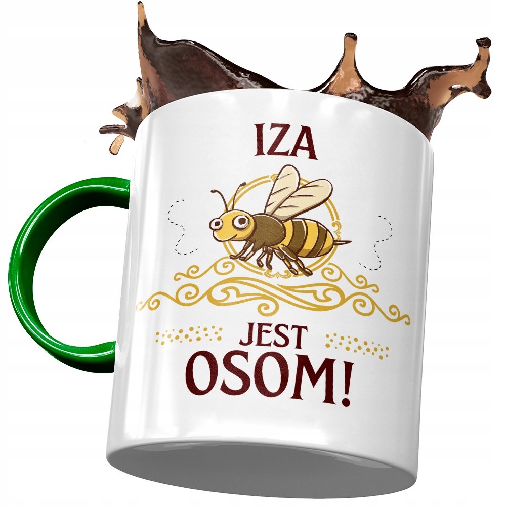 Kubek Zielony Dla Izy Izabeli Żony na Prezent z Nadrukiem ze Zdjęciem + Opakowanie na prezent (wzór 02)