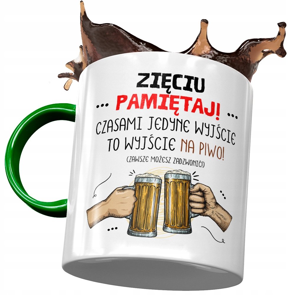 Kubek Zielony Dla Zięcia na Urodziny na Prezent z Nadrukiem ze Zdjęciem + Opakowanie na prezent (wzór 02)