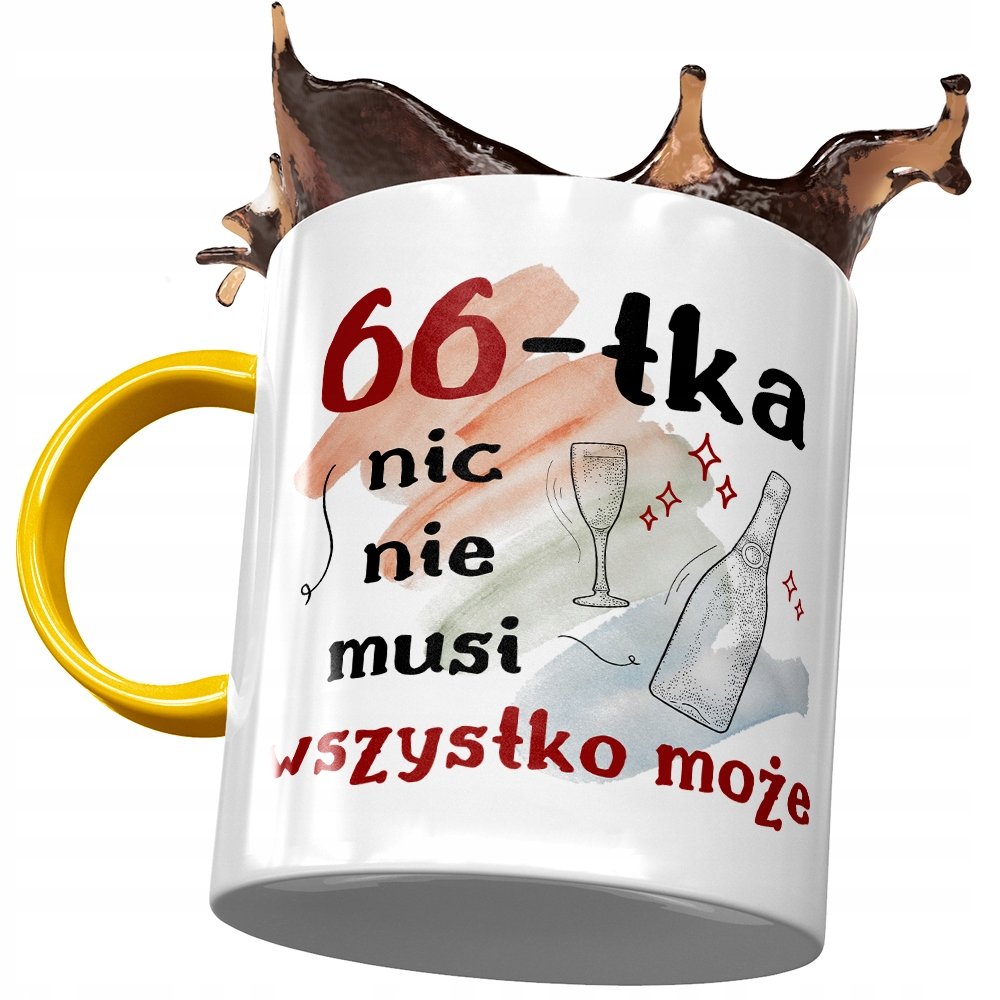 Kubek Żółty na Urodziny 66 66te 66-te na Prezent z Nadrukiem ze Zdjęciem + Opakowanie na prezent (wzór 02)
