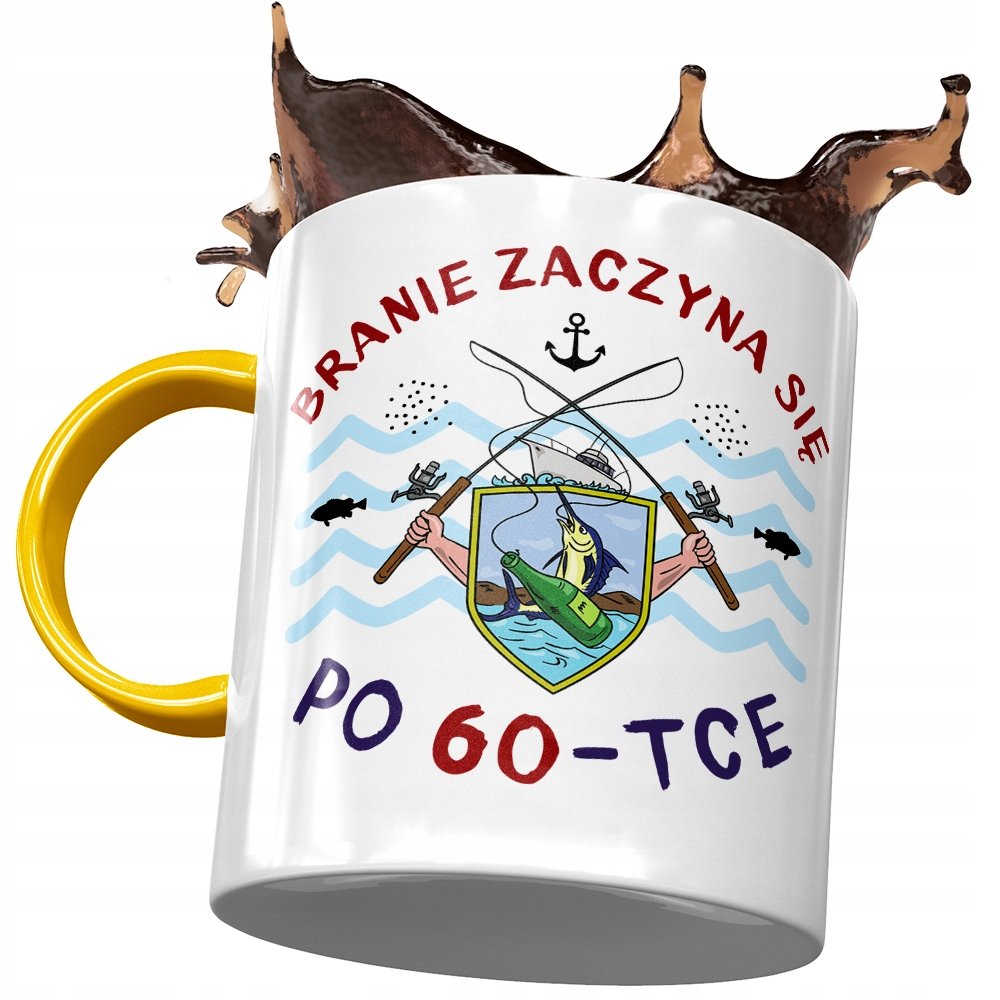 Kubek Żółty na Urodziny 60 60te 60-te na Prezent z Nadrukiem ze Zdjęciem + Opakowanie na prezent (wzór 02)