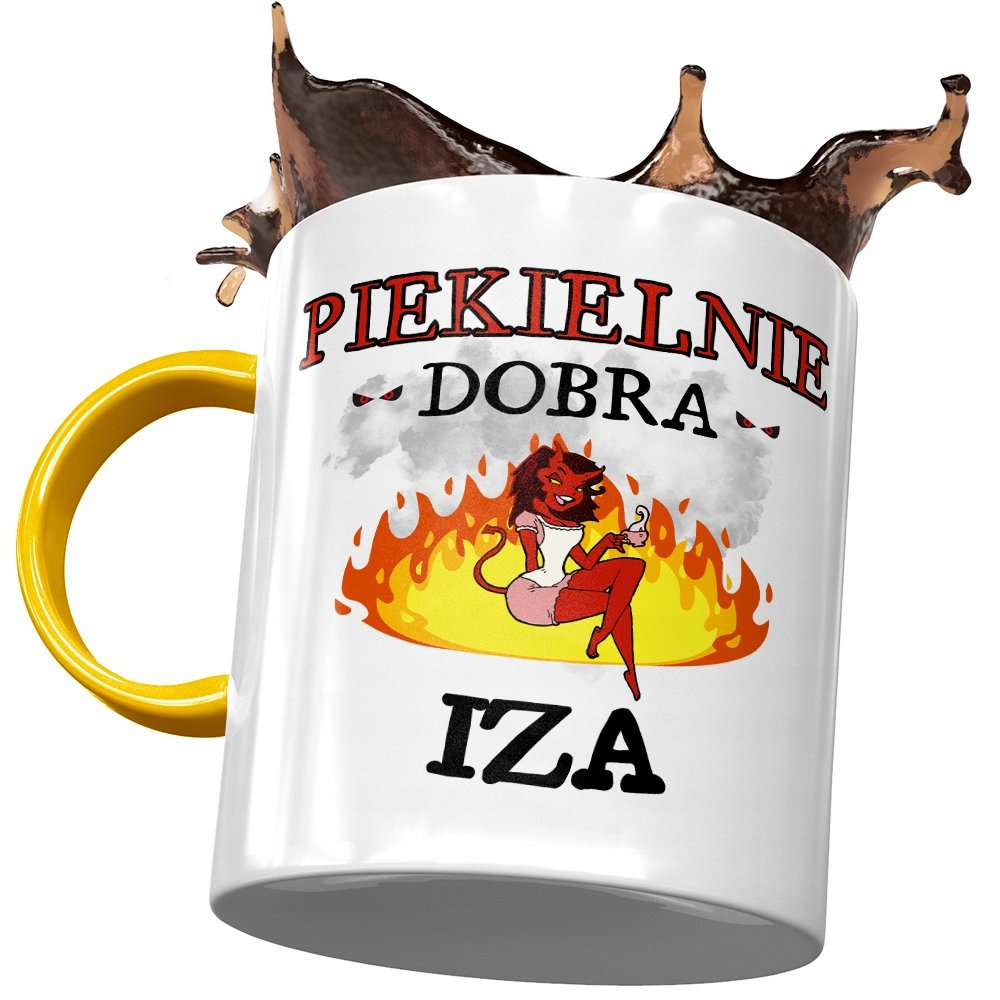 Kubek Żółty Dla Izy Izabeli Żony Koleżanki Prezent z Nadrukiem ze Zdjęciem+ Opakowanie na prezent (wzór 01)