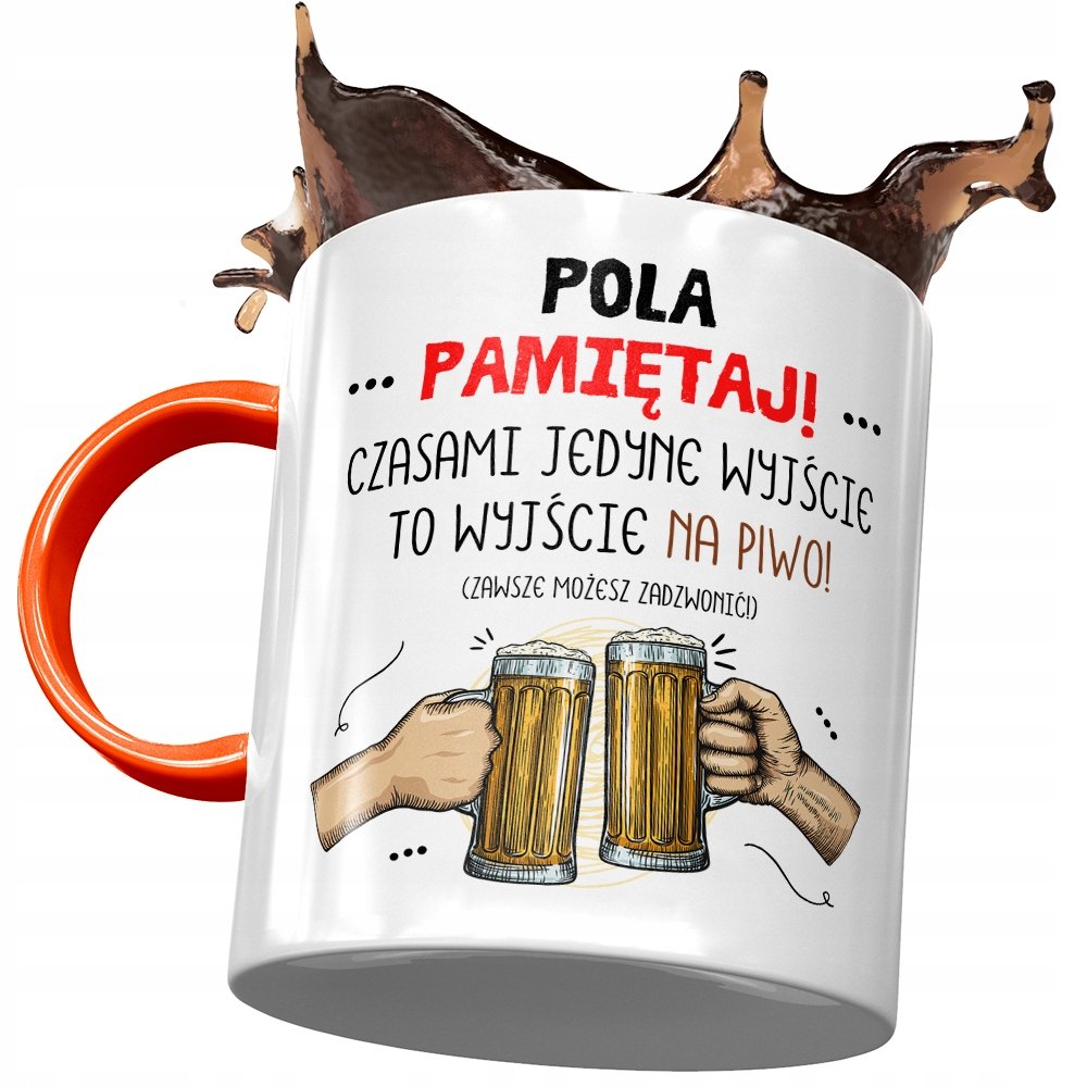 Kubek Pomarańczowy Dla Poli Koleżanki Przyjaciółki z Nadrukiem ze Zdjęciem + Opakowanie na prezent (wzór 02)