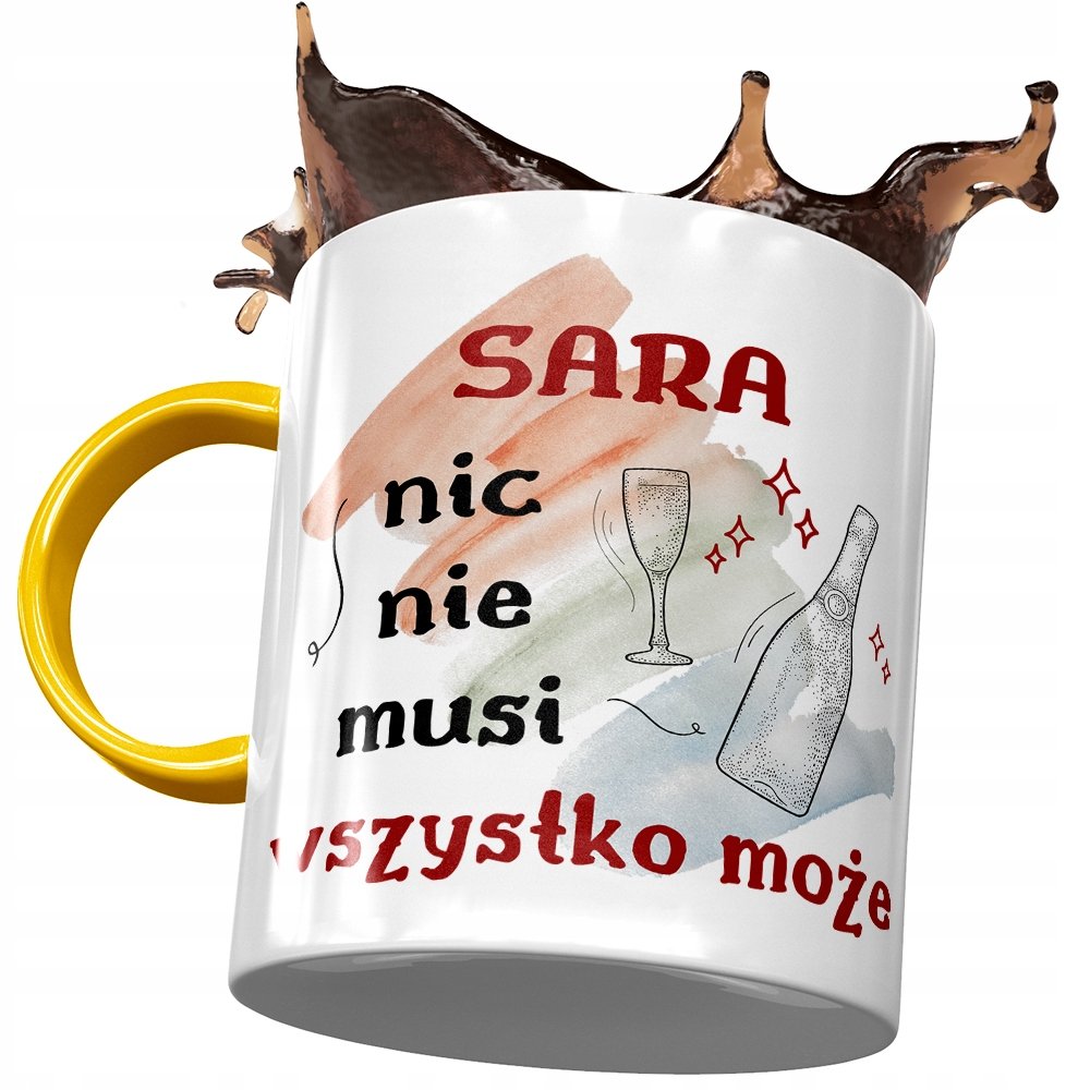 Kubek Żółty Dla Sary Żony Przyjaciółki Prezent z Nadrukiem ze Zdjęciem + Opakowanie na prezent (wzór 02)