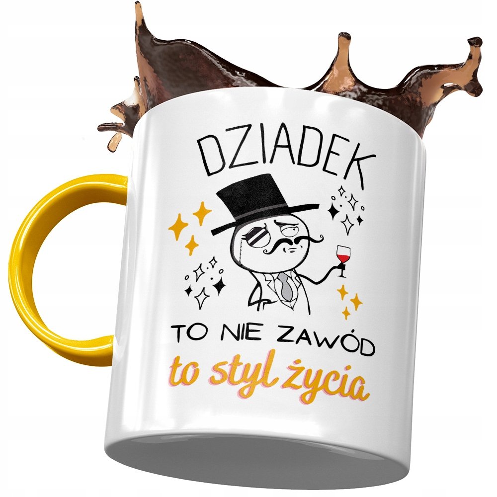 Kubek Żółty dla Dziadka na Dzień Dziadka Prezent z Nadrukiem ze Zdjęciem + Opakowanie na prezent (wzór 03)