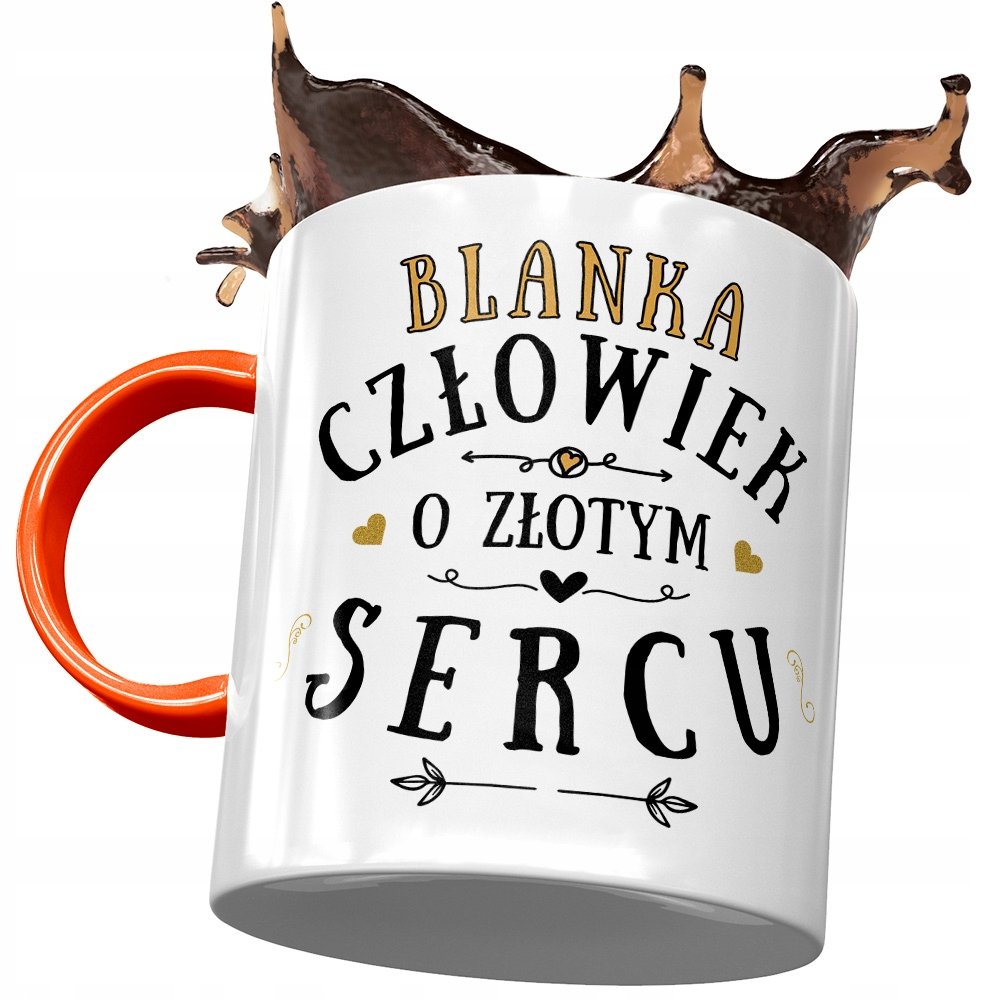 Kubek Pomarańczowy Dla Blanki Przyjaciółki Prezent z Nadrukiem ze Zdjęciem + Opakowanie na prezent (wzór 03)