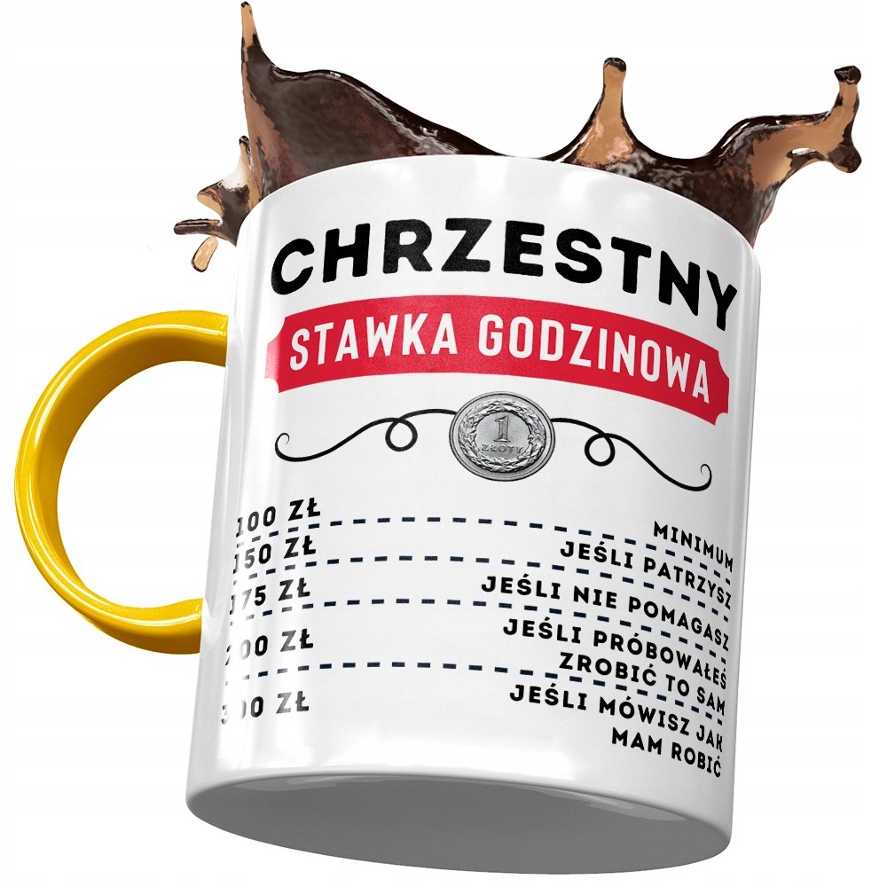 Kubek Żółty Dla Chrzestnego Rodziny na Prezent z Nadrukiem ze Zdjęciem + Opakowanie na prezent (wzór 04)
