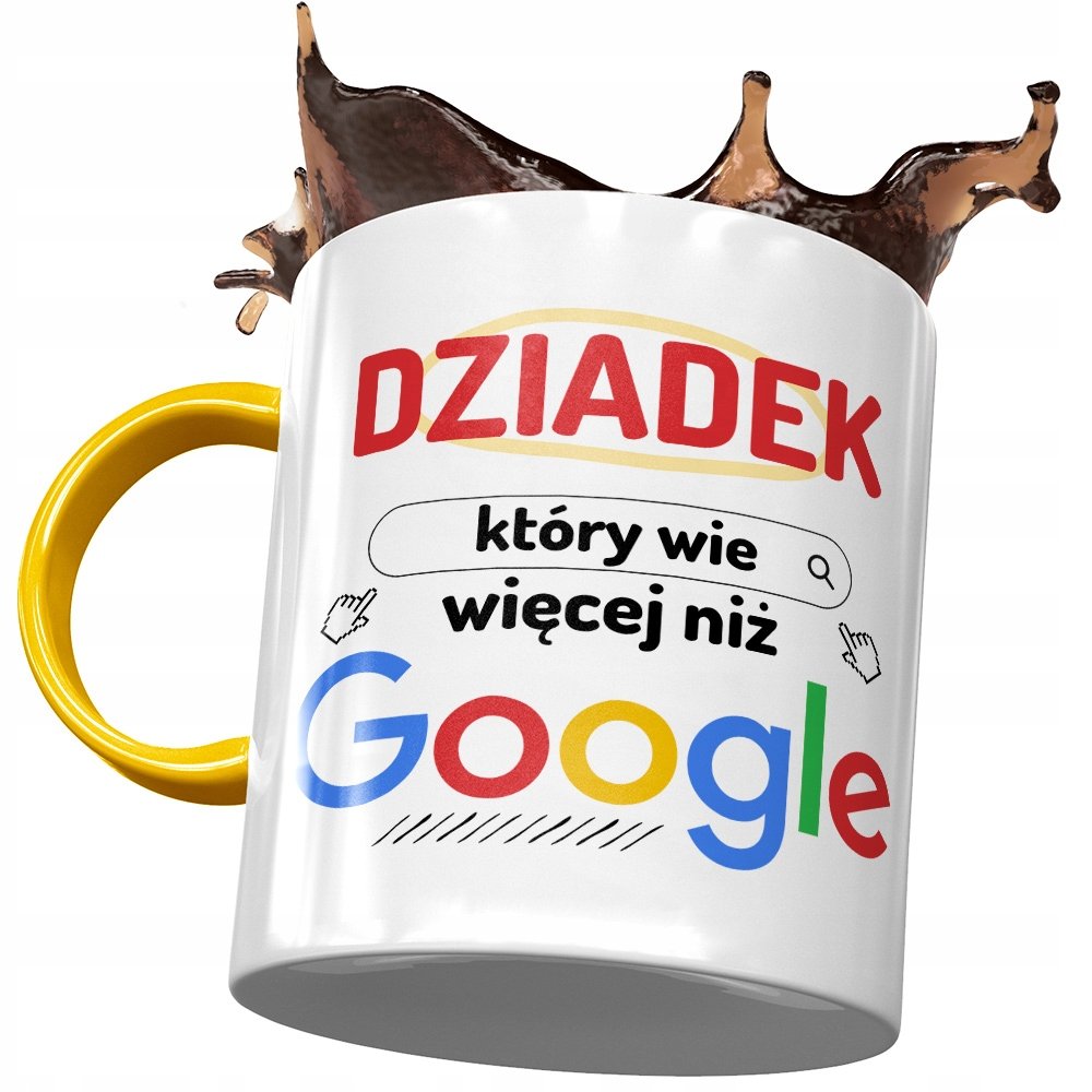 Kubek Żółty dla Dziadka na Dzień Dziadka Prezent z Nadrukiem ze Zdjęciem + Opakowanie na prezent (wzór 03)