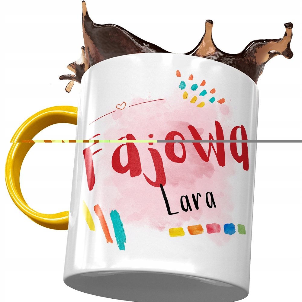 Kubek Żółty Dla Lary Żony Koleżanki na Prezent z Nadrukiem ze Zdjęciem + Opakowanie na prezent (wzór 03)