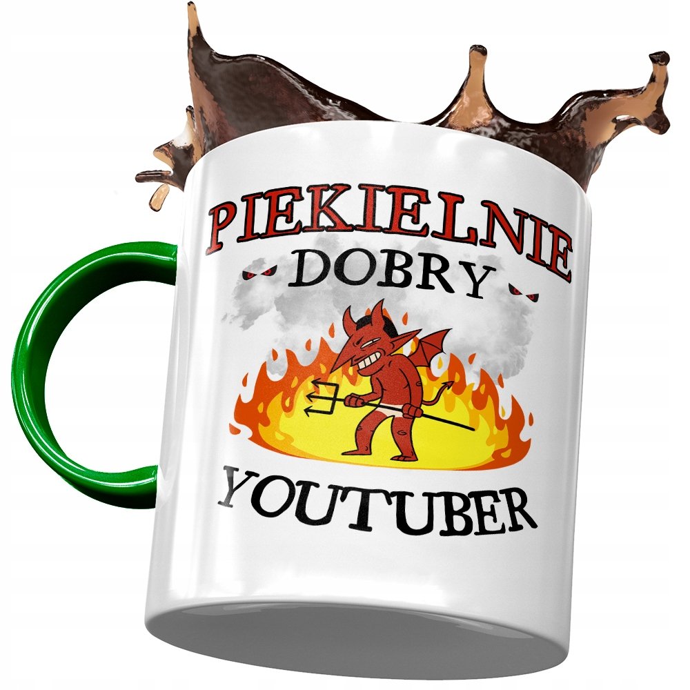 Kubek Zielony Dla Youtubera Piekielnie Dobry z Nadrukiem ze Zdjęciem + Opakowanie na prezent (wzór 03)