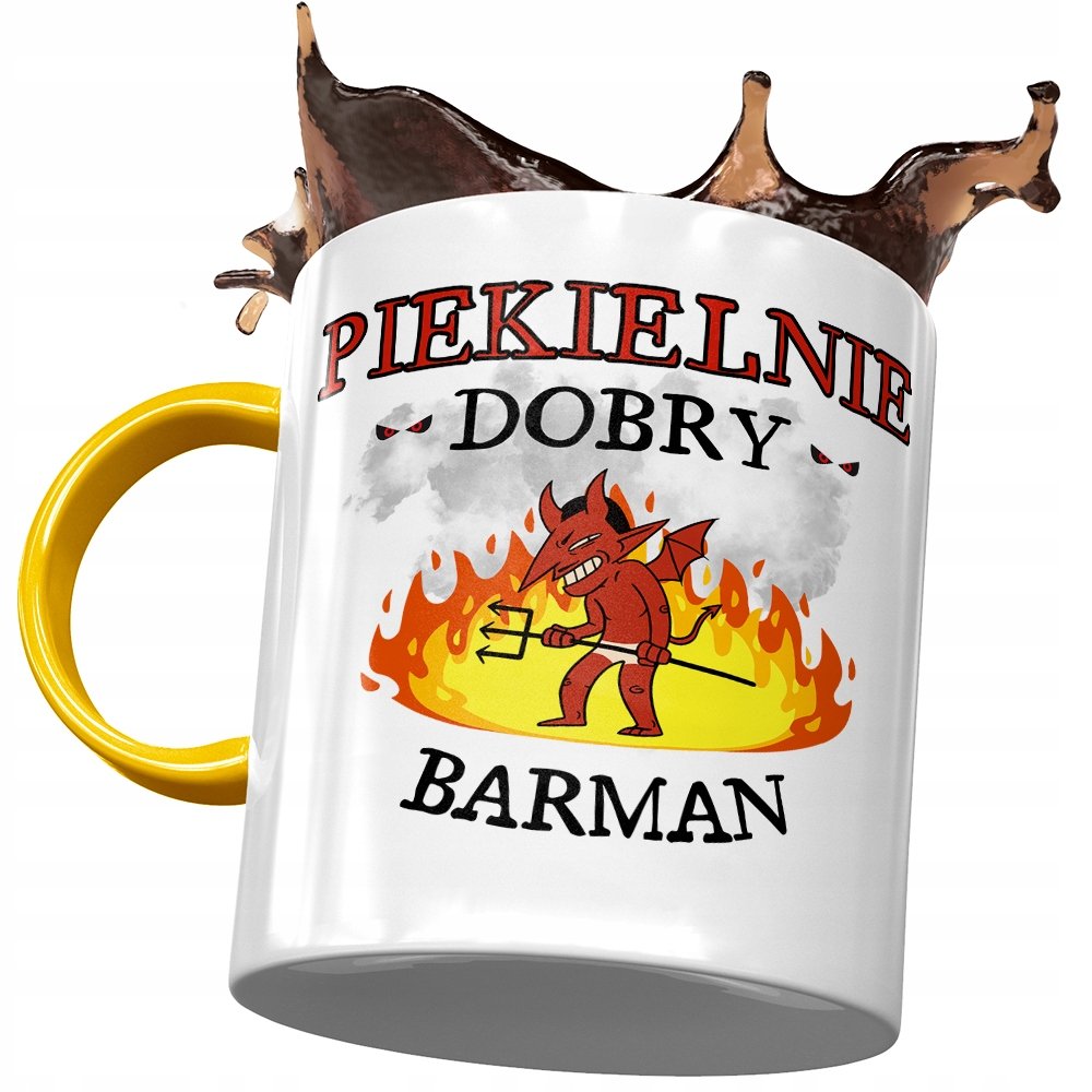 Kubek Żółty Dla Barmana Piekielnie Dobry Barman z Nadrukiem ze Zdjęciem + Opakowanie na prezent (wzór 03)