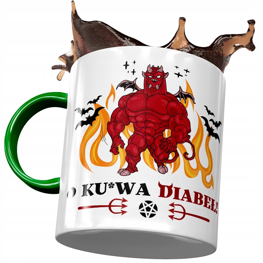 Kubek Zielony Śmieszny O Ku*wa Diabeł Prezent z Nadrukiem ze Zdjęciem + Opakowanie na prezent (wzór 03)