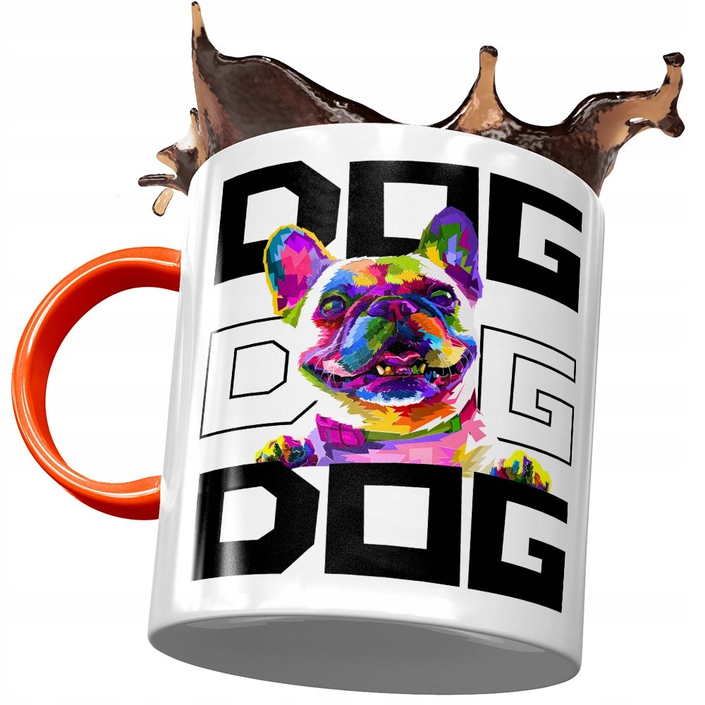 Kubek Pomarańczowy z Pieskiem Psem Słodki Prezent z Nadrukiem ze Zdjęciem + Opakowanie na prezent (wzór 04)