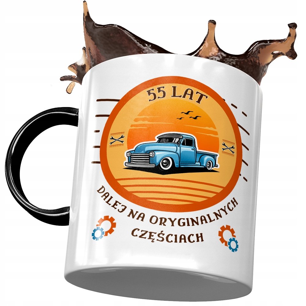 Kubek Czarny na Urodziny 55 55te 55-te Prezent z Nadrukiem ze Zdjęciem + Opakowanie na prezent (wzór 04)