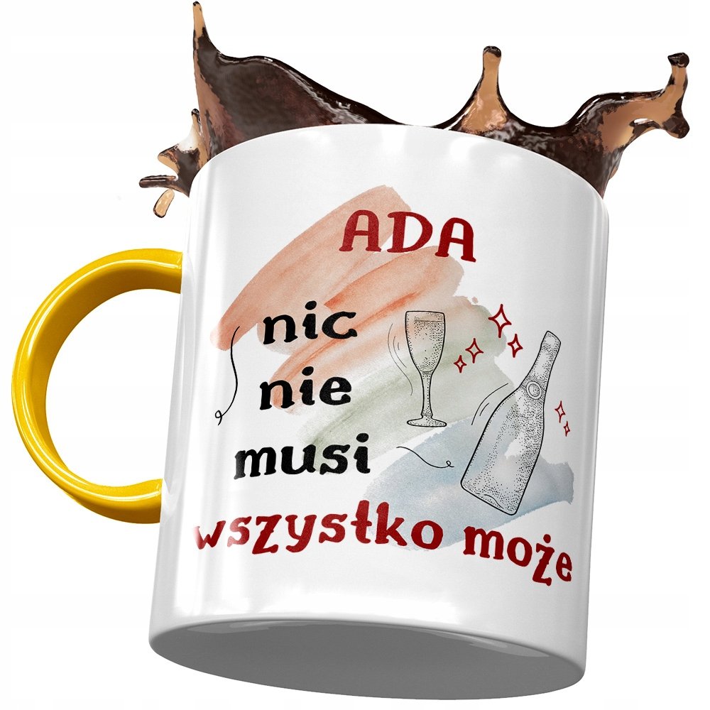 Kubek Żółty Dla Ady Żony Koleżanki na Prezent z Nadrukiem ze Zdjęciem + Opakowanie na prezent (wzór 04)