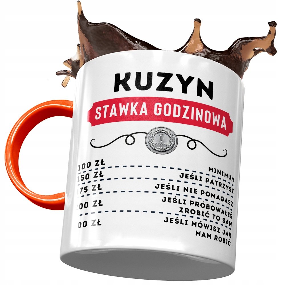 Kubek Pomarańczowy Dla Kuzyna na Urodziny Prezent z Nadrukiem ze Zdjęciem + Opakowanie na prezent (wzór 04)