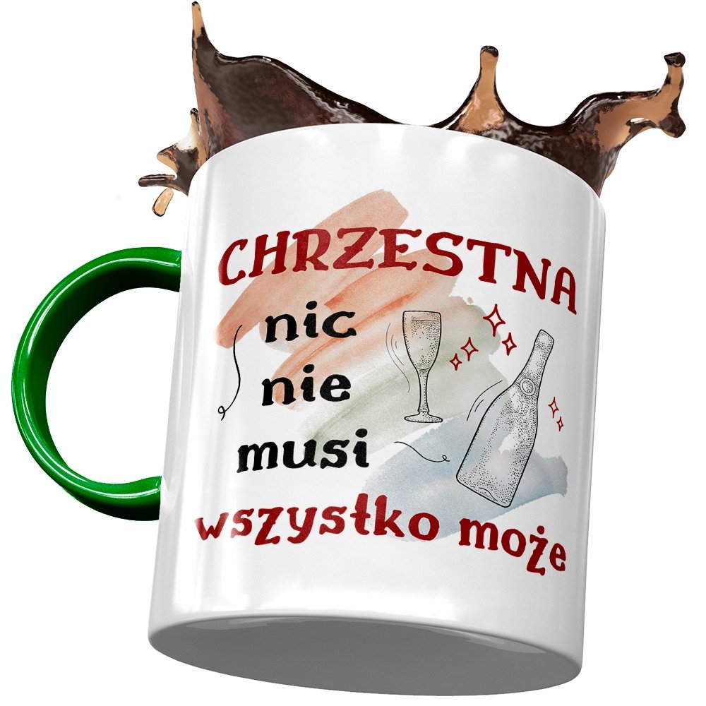 Kubek Zielony Dla Chrzestnej na Urodziny Prezent z Nadrukiem ze Zdjęciem + Opakowanie na prezent (wzór 03)