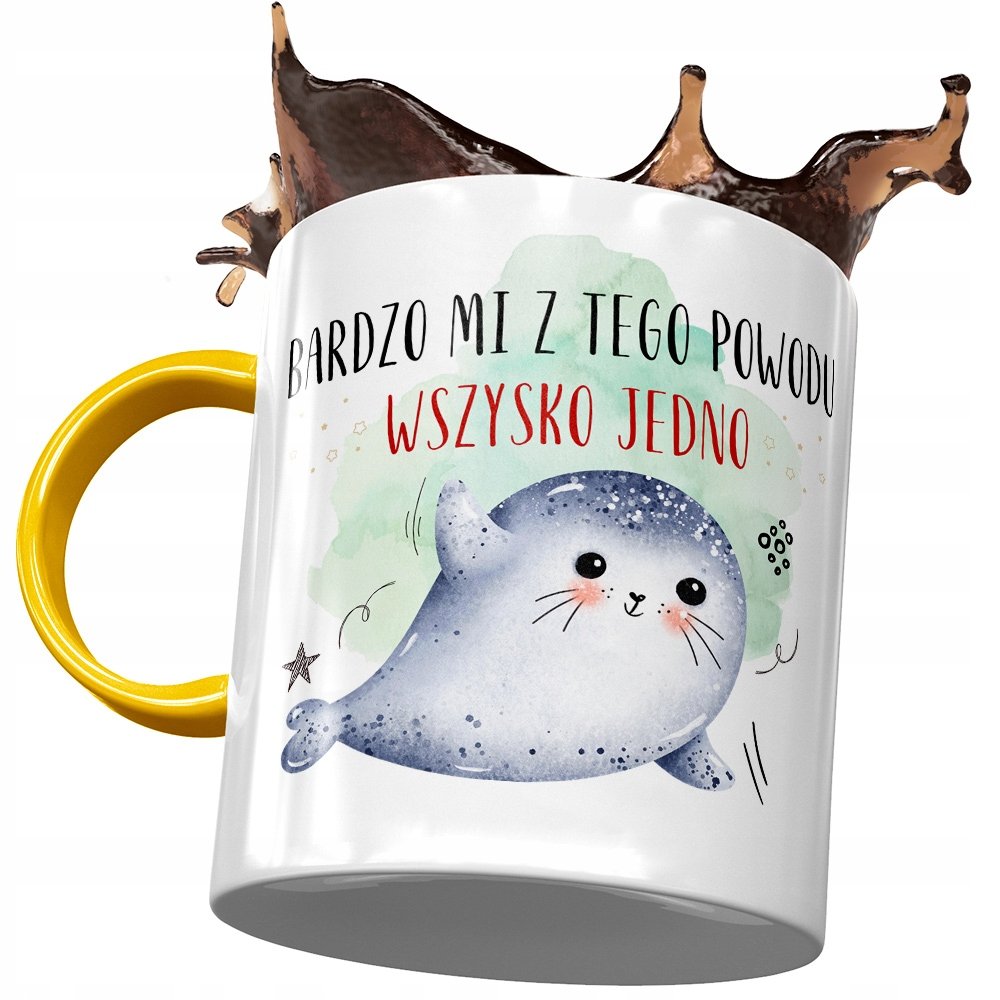 Kubek Żółty z Foką Foczką Foczunią na Prezent z Nadrukiem ze Zdjęciem + Opakowanie na prezent (wzór 03)