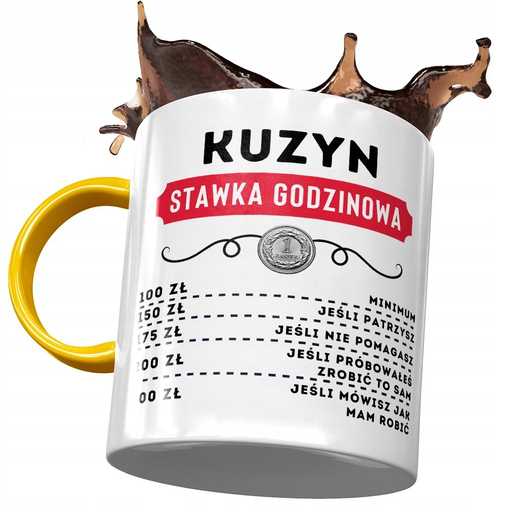 Kubek Żółty Dla Kuzyna na Urodziny na Prezent z Nadrukiem ze Zdjęciem + Opakowanie na prezent (wzór 03)