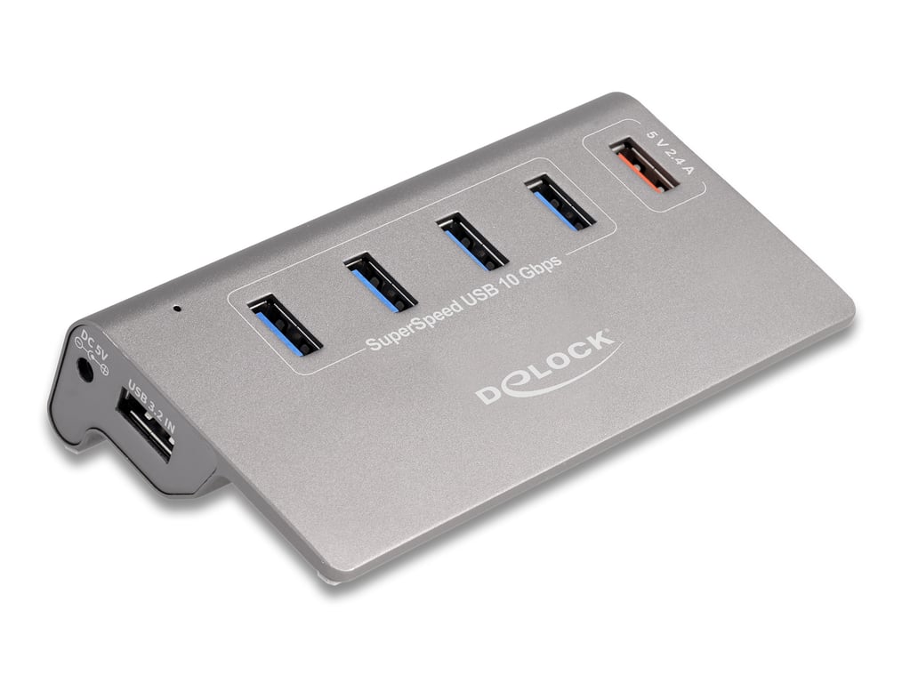 DeLOCK Hub USB 10 Gbps, 4 gniazda USB Typu-A + 1 gniazdo szybkiego ładowania z zasilaniem 64182
