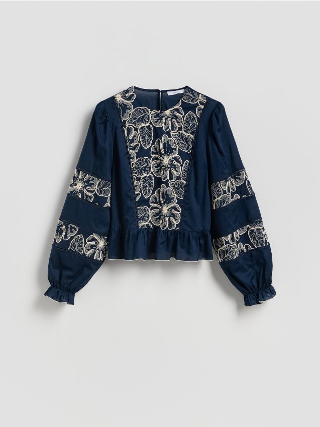 Reserved - Bluzka z ozdobnym haftem - granatowy