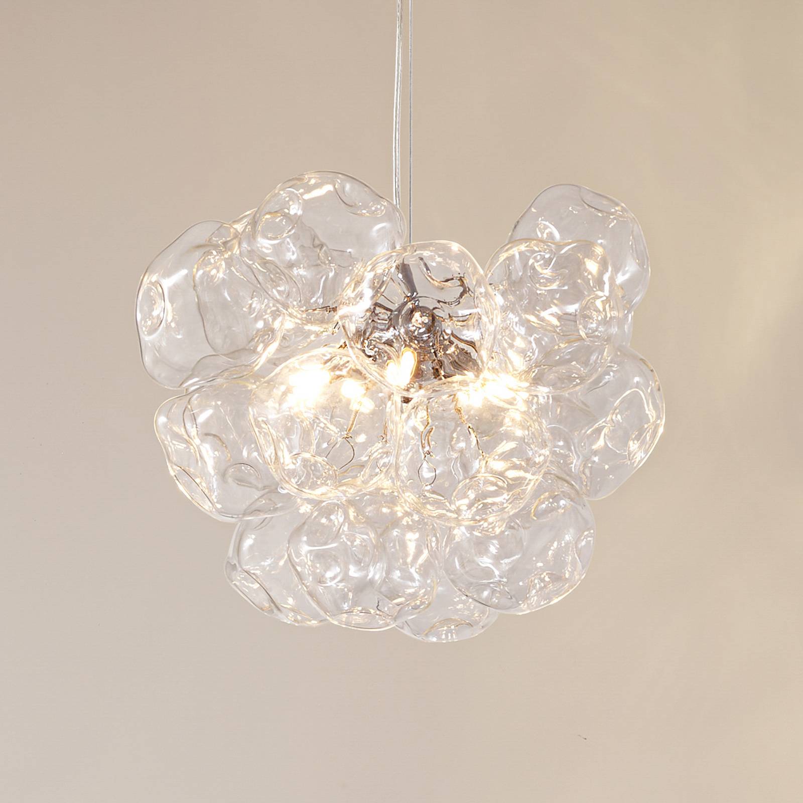 Lampa wisząca szklana Diborah Lucande, możliwość ściemniania, przezroczysty / transparentny, salon / jadalnia, szkło, design