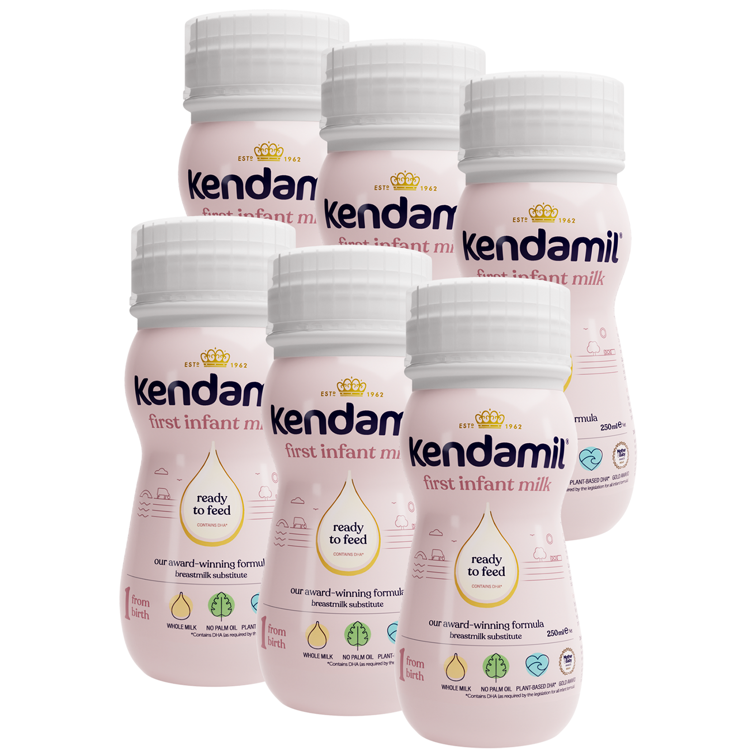 Zestaw Kendamil 1, mleko początkowe gotowe do spożycia, od urodzenia, 6 x 250 ml