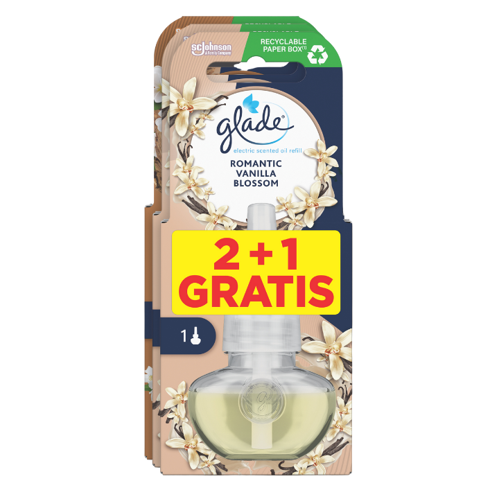 Zapas do elektrycznego odświeżacza powietrza Glade Romantic Vanilla Blossom & Sensual Sandalwood & Jasmine