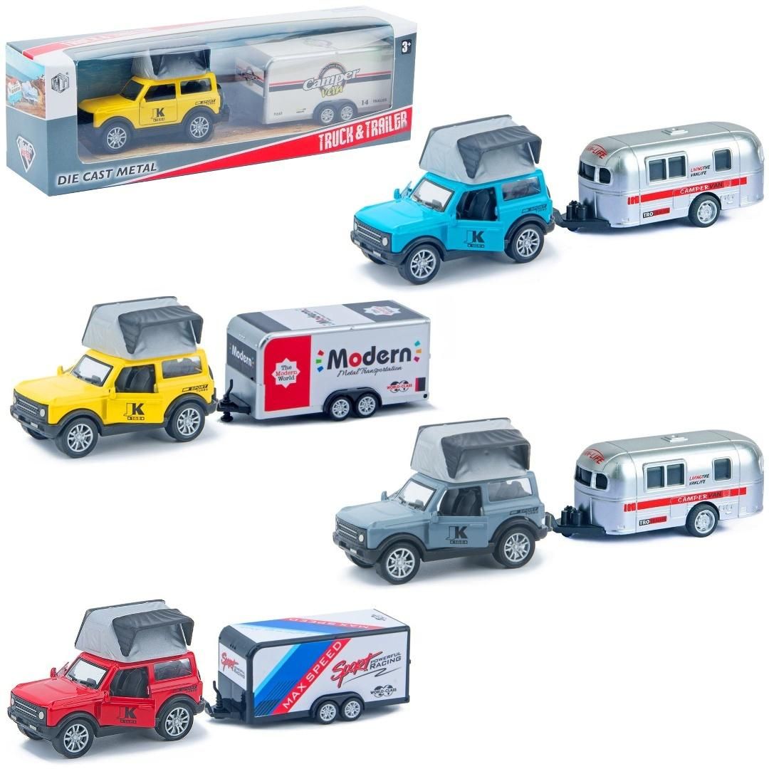 Auto terenowe metalowe z przyczepą Mix Trifox - zabawka
