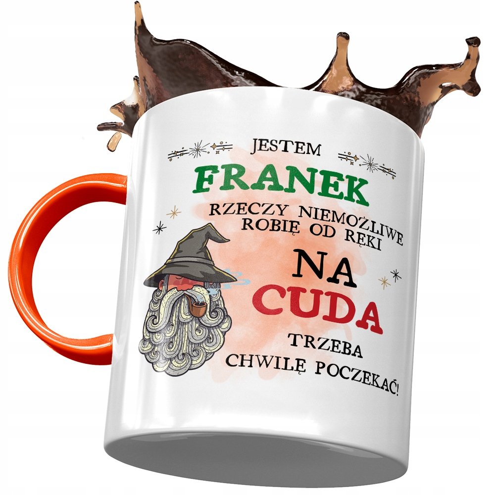 Kubek Pomarańczowy dla Franciszka Franka Kolegi z Nadrukiem ze Zdjęciem + Opakowanie na prezent (wzór 03)