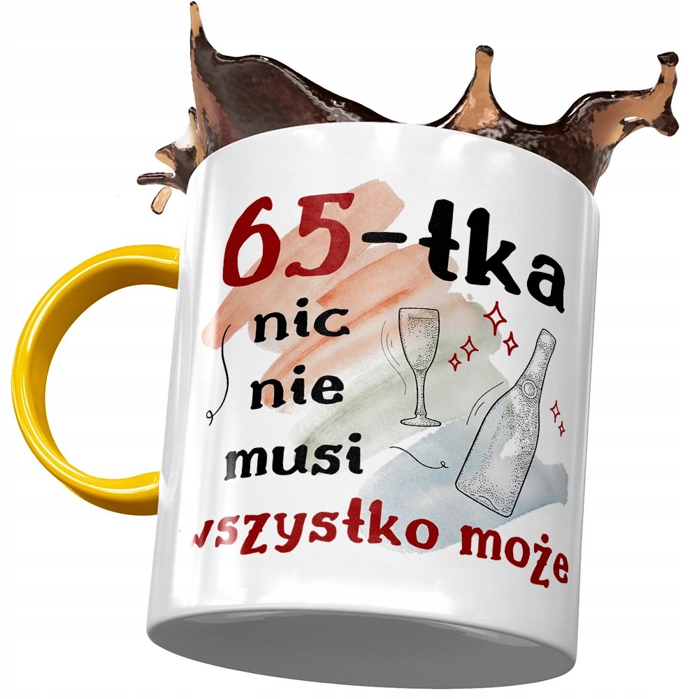 Kubek Żółty na Urodziny 65 65te 65-te na Prezent z Nadrukiem ze Zdjęciem + Opakowanie na prezent (wzór 04)