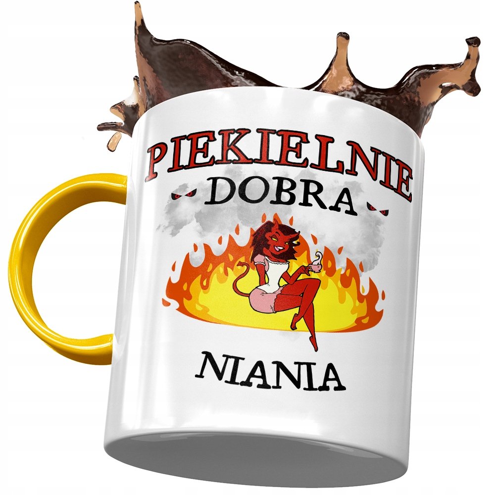 Kubek Żółty Dla Niani Piekielnie Dobra Niania z Nadrukiem ze Zdjęciem + Opakowanie na prezent (wzór 03)