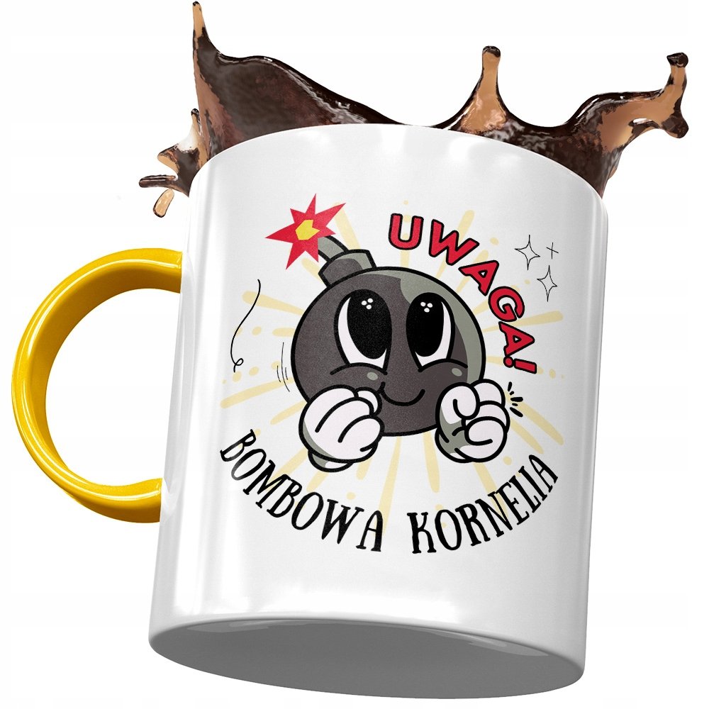 Kubek Żółty Dla Kornelii Przyjaciółki Prezent z Nadrukiem ze Zdjęciem + Opakowanie na prezent (wzór 04)