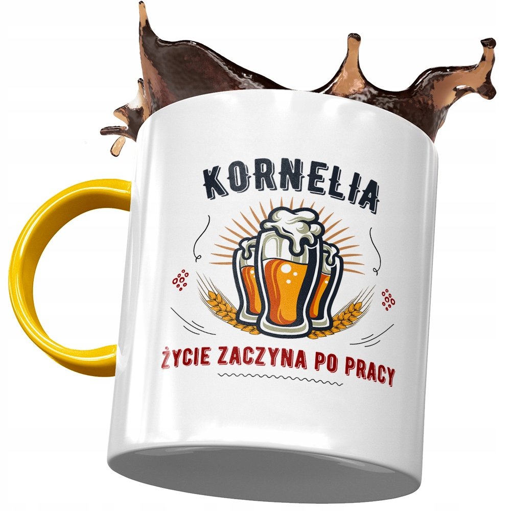 Kubek Żółty Dla Kornelii Przyjaciółki Prezent z Nadrukiem ze Zdjęciem + Opakowanie na prezent (wzór 03)