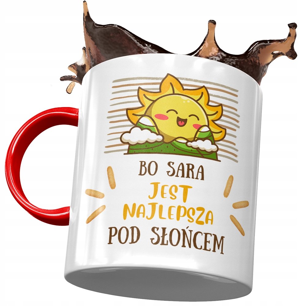 Kubek Czerwony Dla Sary Koleżanki Prezent z Nadrukiem ze Zdjęciem + Opakowanie na prezent (wzór 04)