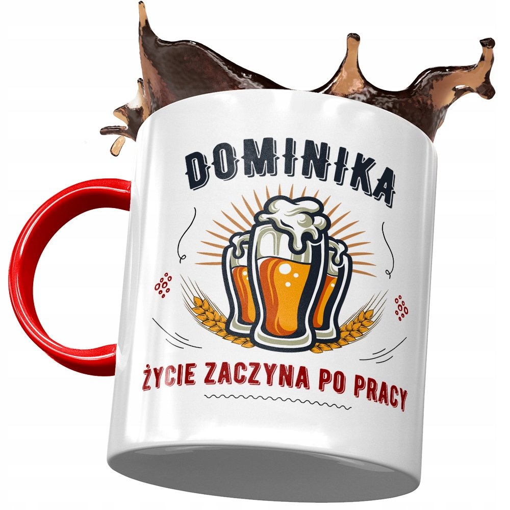 Kubek Czerwony Dla Dominiki Żony Koleżanki Prezent z Nadrukiem ze Zdjęciem + Opakowanie na prezent (wzór 04)