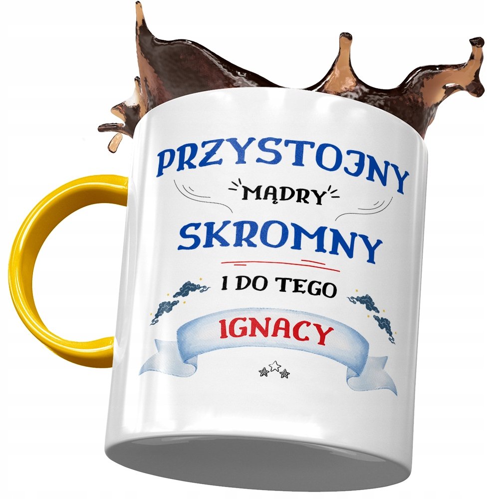 Kubek Żółty Dla Ignacego Kolegi Męża na Prezent z Nadrukiem ze Zdjęciem + Opakowanie na prezent (wzór 04)