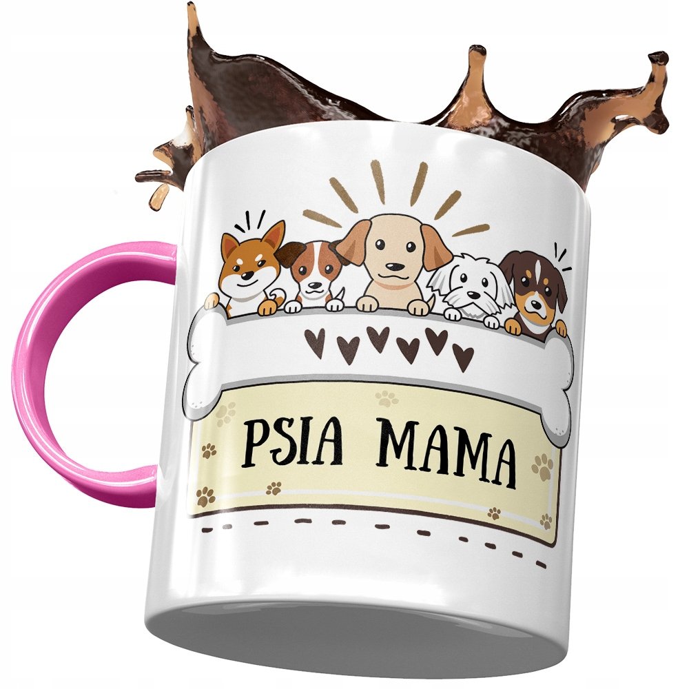 Kubek Różowy z Pieskiem Psem Słodki na Prezent z Nadrukiem ze Zdjęciem + Opakowanie na prezent (wzór 03)