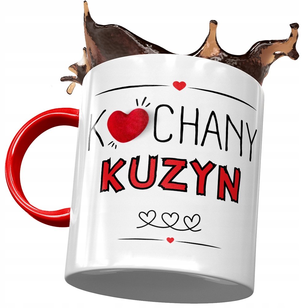 Kubek Czerwony Dla Kuzyna na Urodziny na Prezent z Nadrukiem ze Zdjęciem + Opakowanie na prezent (wzór 04)