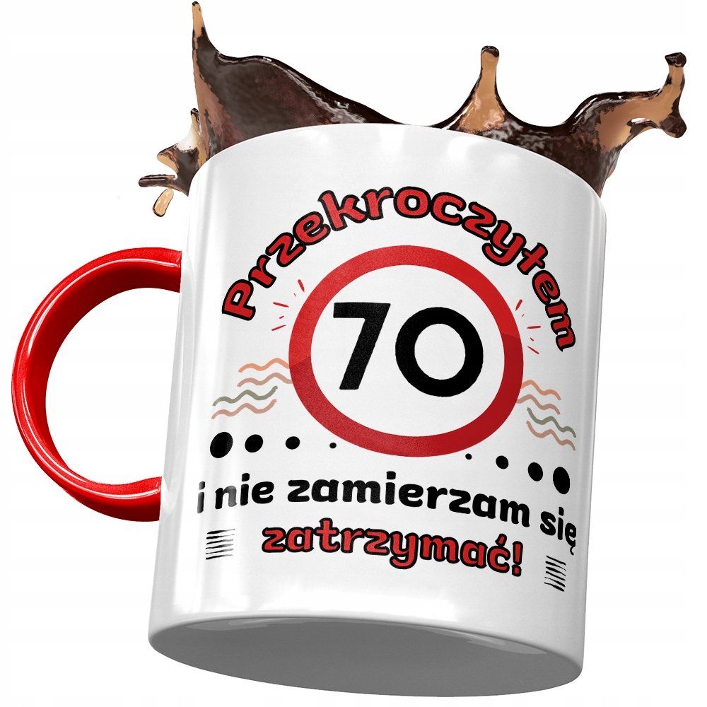 Kubek Czerwony na Urodziny 70 70te 70-te Prezent z Nadrukiem ze Zdjęciem + Opakowanie na prezent (wzór 04)