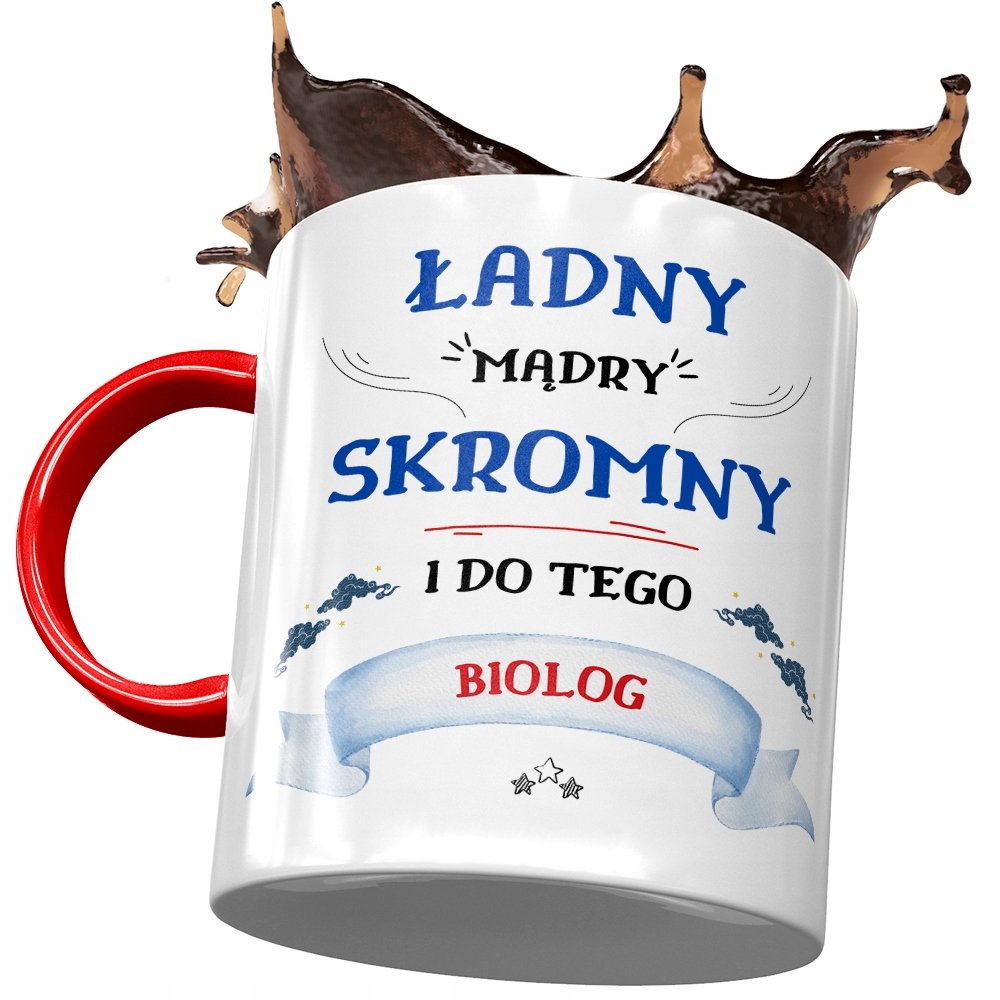 Kubek Czerwony Dla Biologa Ładny Mądry Skromny z Nadrukiem ze Zdjęciem + Opakowanie na prezent (wzór 03)