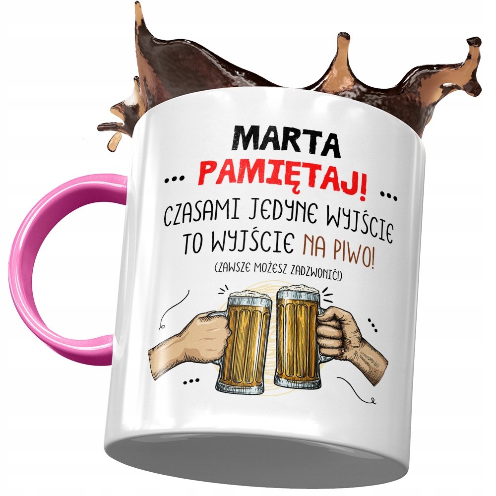 Kubek Różowy Dla Marty Żony Koleżanki na Prezent z Nadrukiem ze Zdjęciem + Opakowanie na prezent (wzór 03)