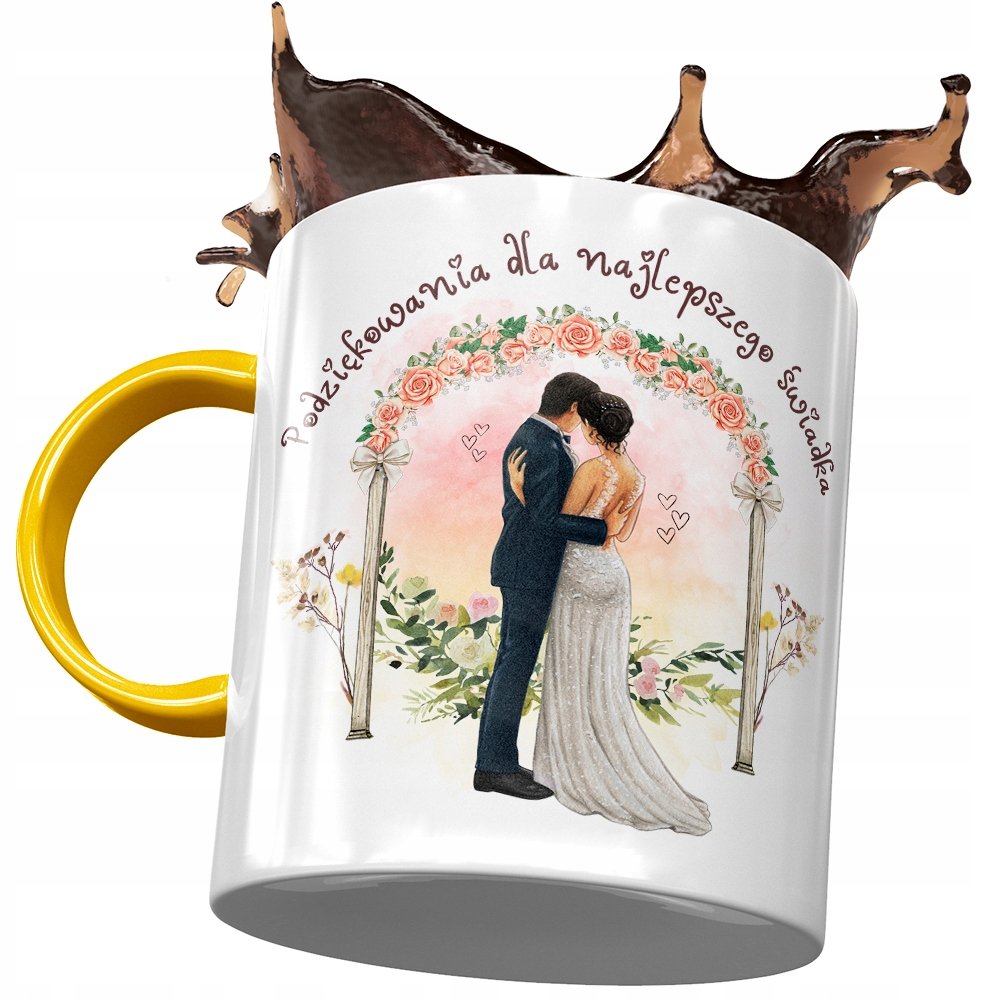 Kubek Żółty Dla Świadka Drużby Na Prezent z Nadrukiem ze Zdjęciem + Opakowanie na prezent (wzór 02)