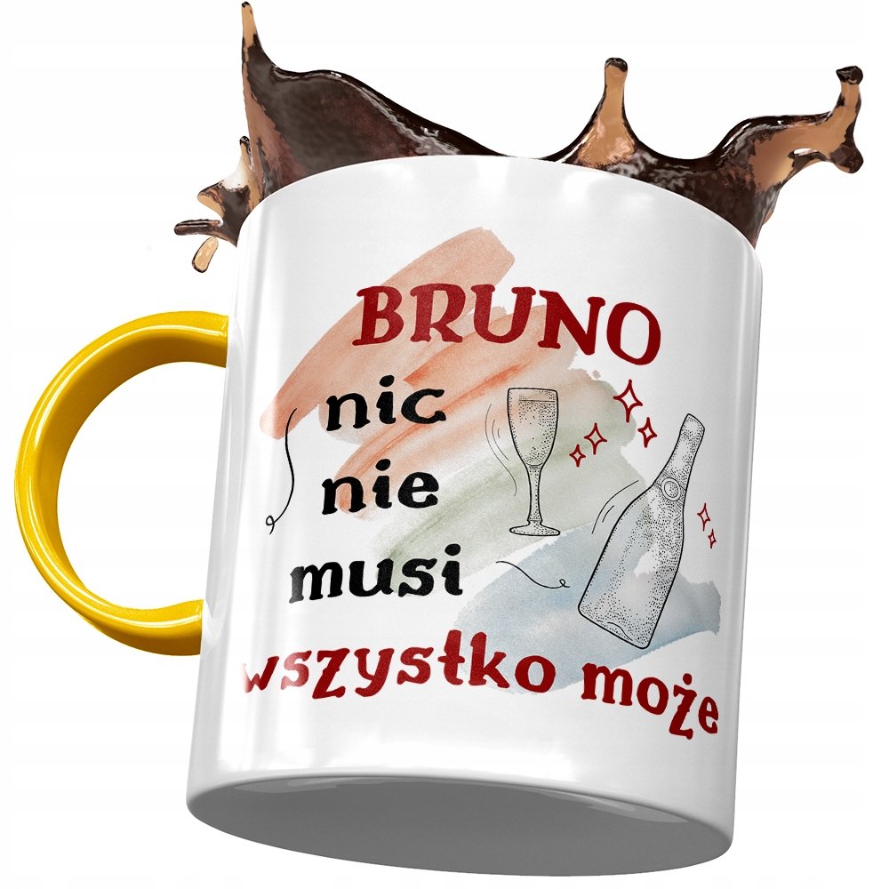 Kubek Żółty Dla Brunona Kolegi Męża na Prezent z Nadrukiem ze Zdjęciem + Opakowanie na prezent (wzór 03)