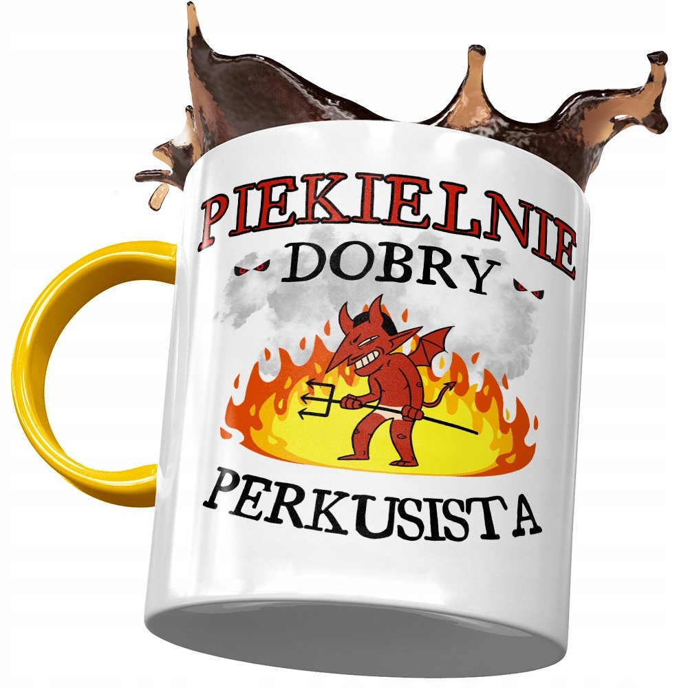 Kubek Żółty Dla Perkusisty Piekielnie Dobry z Nadrukiem ze Zdjęciem + Opakowanie na prezent (wzór 04)