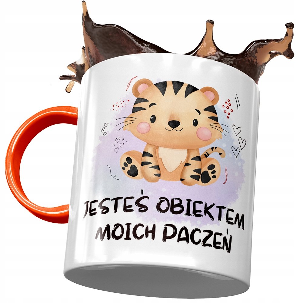 Kubek Pomarańczowy z Tygryskiem Słodki na Prezent z Nadrukiem ze Zdjęciem + Opakowanie na prezent (wzór 03)