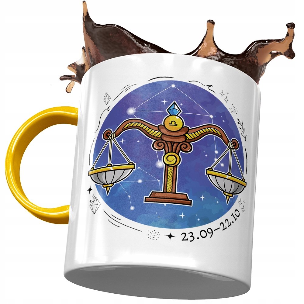 Kubek Żółty Waga Znaki Zodiaku Horoskop z Nadrukiem ze Zdjęciem + Opakowanie na prezent (wzór 03)